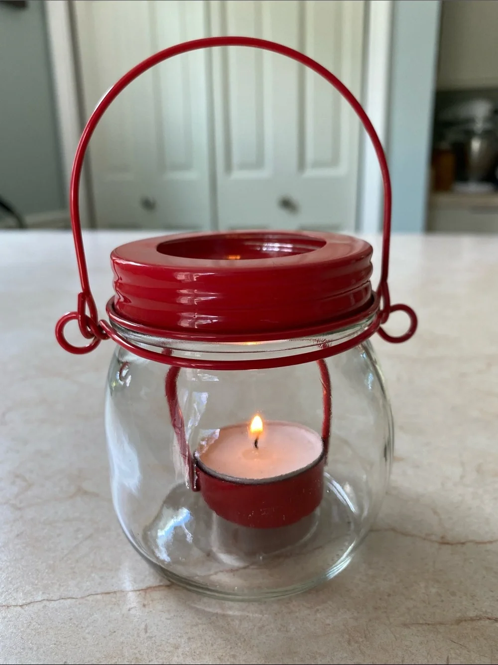 VINTAGE Red Glass Hanging Tea Light Lantern